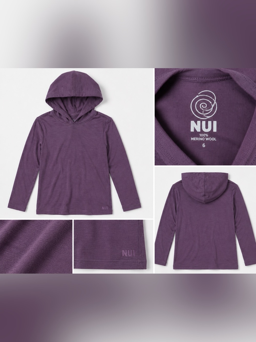 NWT NUI Organics Trailhead Hoodie Plum 6Y Organic Merino Wool